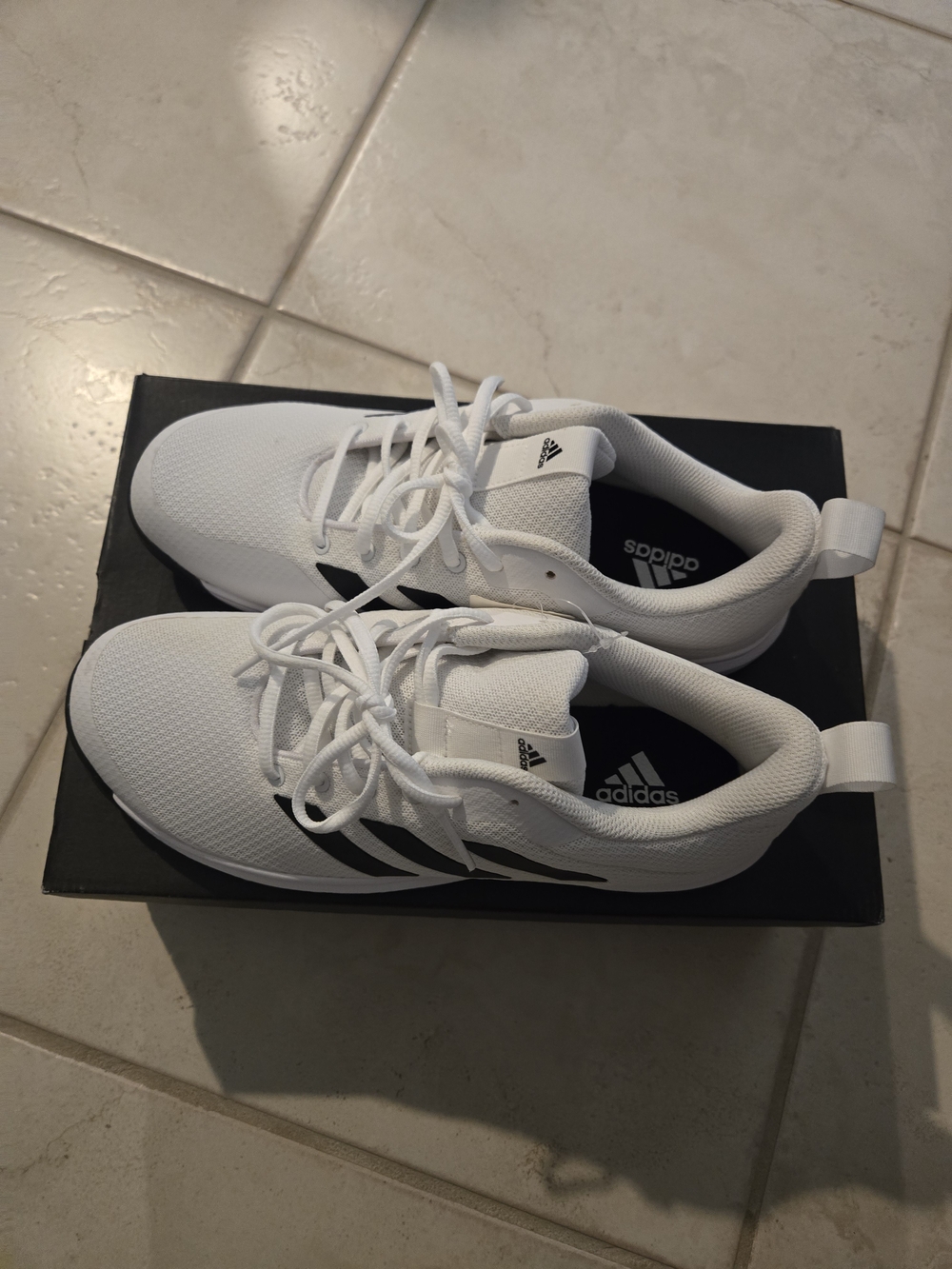 adidas White Low-Top Mesh Running Sneakers with Black Stripes